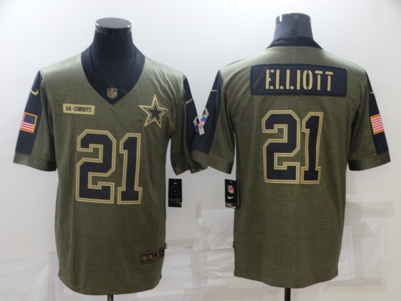 Men's Dallas Cowboys #21 Ezekiel Elliott Nike Olive 2021 Salute To Service Limited Player Jersey