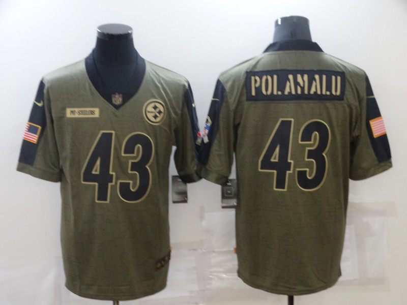 Men's Pittsburgh Steelers #43 Troy Polamalu Nike Olive 2021 Salute To Service Retired Player Limited Jersey