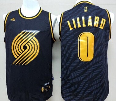 Portland Trail Blazers #0 Damian Lillard Revolution 30 Swingman 2014 Black With Gold Jersey