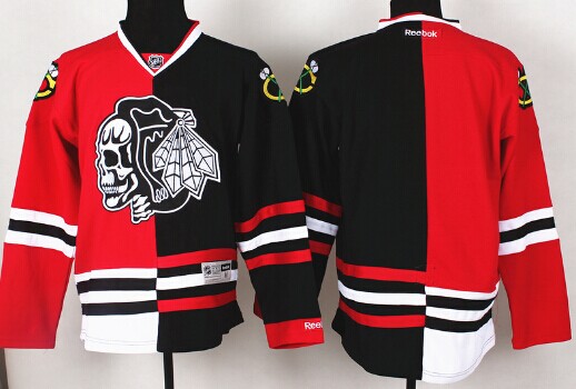 Chicago Blackhawks Blank Red/Black Two Tone With Black Skulls Jersey