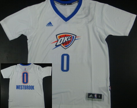 Oklahoma City Thunder #0 Russell Westbrook Revolution 30 Swingman 2014 New White Short-Sleeved Jersey