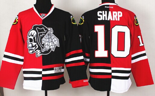 Chicago Blackhawks #10 Patrick Sharp Red/Black Two Tone With Black Skulls Jersey