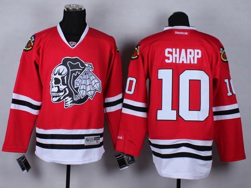 Chicago Blackhawks #10 Patrick Sharp Red With Black Skulls Jersey