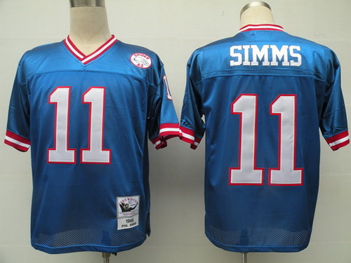 New York Giants #11 Phil Simms Blue Throwback Jersey