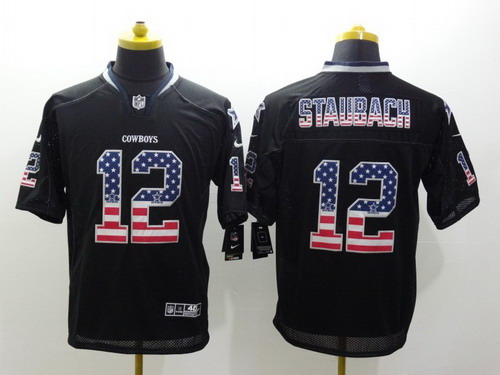 Nike Dallas Cowboys #12 Roger Staubach 2014 USA Flag Fashion Black Elite Jersey