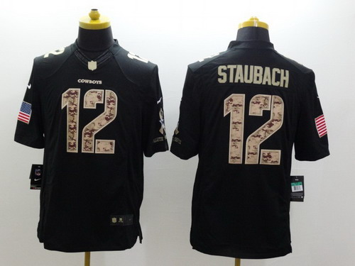 Nike Dallas Cowboys #12 Roger Staubach Salute to Service Black Limited Jersey