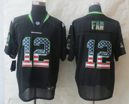 Nike Seattle Seahawks #12 Fan 2014 USA Flag Fashion Black Elite Jersey