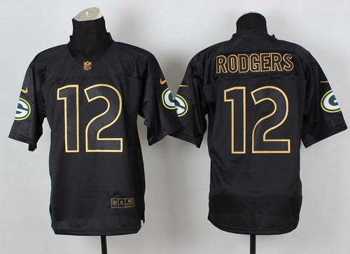 Nike Green Bay Packers #12 Aaron Rodgers 2014 All Black/Gold Elite Jersey