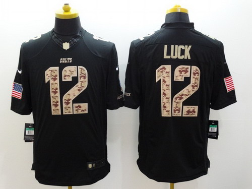 Nike Indianapolis Colts #12 Andrew Luck Salute to Service Black Limited Kids Jersey