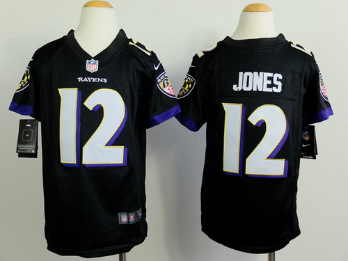 Nike Baltimore Ravens #12 Jacoby Jones 2013 Black Game Kids Jersey