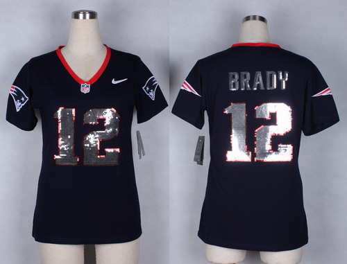 Nike New England Patriots #12 Tom Brady Handwork Sequin Lettering Fashion Orange Womens Jersey