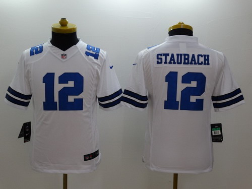 Nike Dallas Cowboys #12 Roger Staubach White Limited Kids Jersey