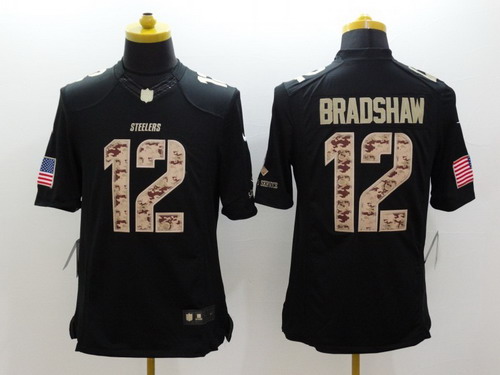 Nike Pittsburgh Steelers #12 Terry Bradshaw Salute to Service Black Limited Jersey