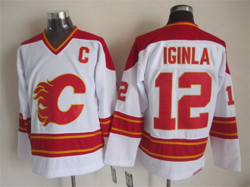 Calgary Flames #12 Jarome Iginla White Throwback CCM Jersey