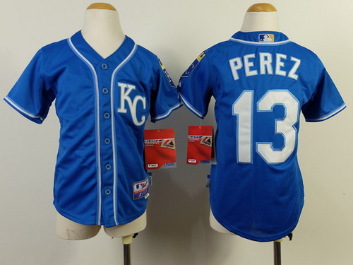 Kansas City Royals #13 Salvador Perez 2014 Blue Kids Jersey