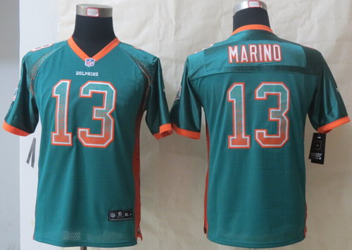 Nike Miami Dolphins #13 Dan Marino Drift Fashion Green Kids Jersey