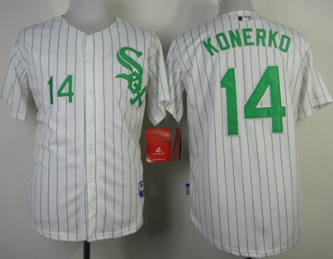 Chicago White Sox #14 Paul Konerko White With Green Pinstripe Jersey