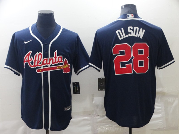 Men's Atlanta Braves #28 Matt Olson Navy Blue Stitched MLB Cool Base Nike Jersey