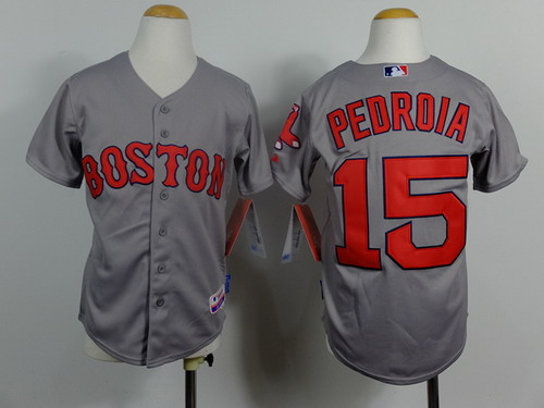 Boston Red Sox #15 Dustin Pedroia 2014 Gray Kids Jersey