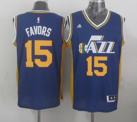 Utah Jazz #15 Derrick Favors Revolution 30 Swingman 2014 New Navy Blue Swingman Jersey