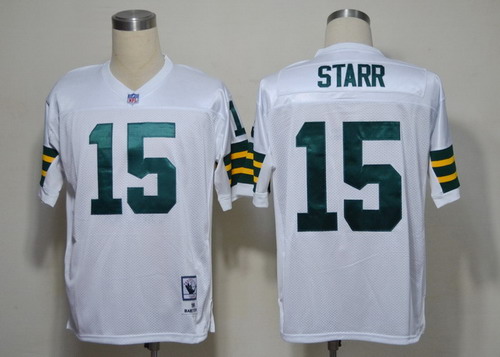 Green Bay Packers #15 Bart Starr White Short-Sleeved Throwback Jersey