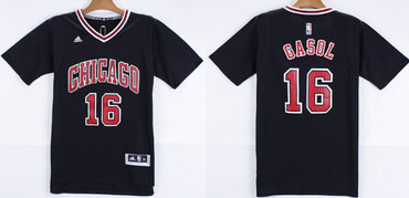 Chicago Bulls #16 Pau Gasol Revolution 30 Swingman 2014 New Black Short-Sleeved Jersey