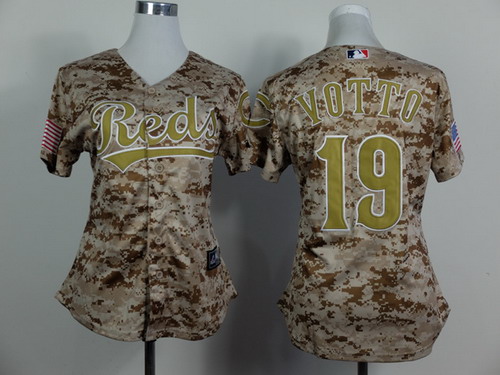 Cincinnati Reds #19 Joey Votto 2014 Camo Womens Jersey