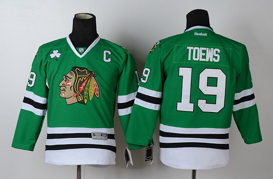 Chicago Blackhawks #19 Janathan Toews Green Kids Jersey