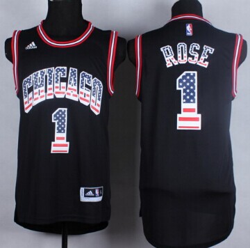 Chicago Bulls #1 Derrick Rose Revolution 30 Swingman 2014 USA Flag Fashion Black Jersey