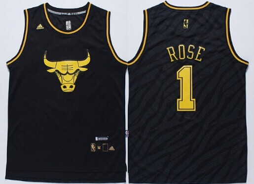 Chicago Bulls #1 Derrick Rose Revolution 30 Swingman 2014 Black With Gold Jersey