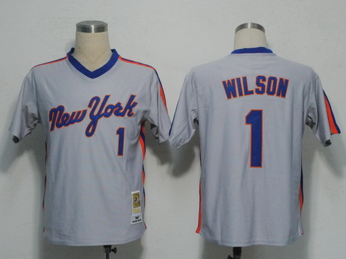 New York Mets #1 Mookie Wilson 1987 Gray Throwback Jersey