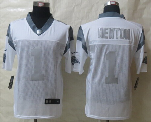 Nike Carolina Panthers #1 Cam Newton Platinum White Limited Jersey