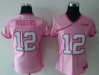 Green Bay Packers #12 Rodgers Pink Womens Jersey