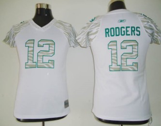 Green Bay Packers #12 Rodgers White Womens Zebra Field Flirt Fashion Jersey 