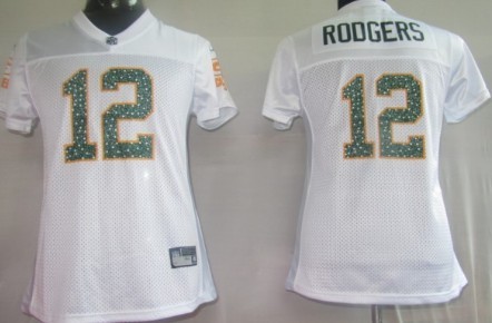 Green Bay Packers #12 Rodgers White Womens Sweetheart Jersey 