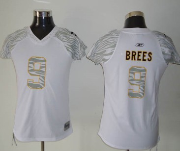 New Orleans Saints #9 Brees White Womens Zebra Field Flirt Fashion Jersey   