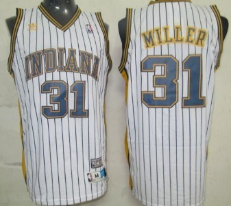 Indiana Pacers #31 Reggie Miller White Pinstripe Swingman Throwback Jersey