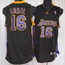 Los Angeles Lakers #16 Paul Gaslo Black With Purple Swingman Jersey 