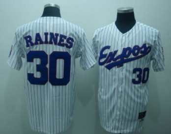 Montreal Expos #30 Tim Raines 1982 White Pinstripe Throwback Jersey 