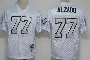 Oakland Raiders #77 Lyle Alzado White With Silver Throwback Jersey 