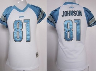 Detroit Lions #81 Calvin Johnson White Womens Field Flirt Fashion Jersey