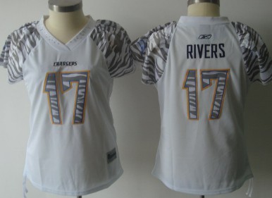 San Diego Chargers #17 Philip Rivers White Womens Zebra Field Flirt Fashion Jersey 