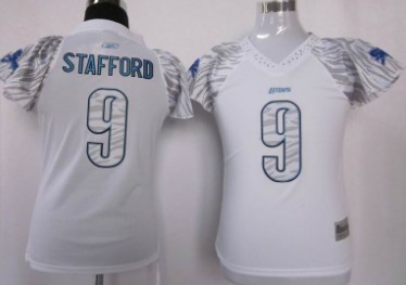 Detroit Lions #9 Matthew Stafford White Womens Zebra Field Flirt Fashion Jersey 