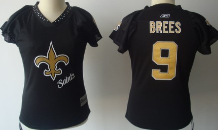 New Orleans Saints #9 Drew Brees 2011 Black Womens Field Flirt Fashion Jersey 