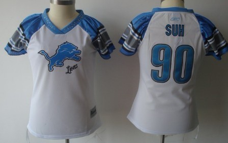 Detroit Lions #90 Ndamukong Suh 2011 White Womens Field Flirt Fashion Jersey 