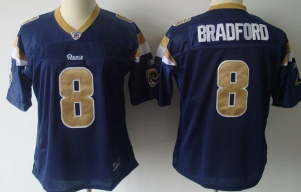 St. Louis Rams #8 Sam Bradford Navy Blue Womens Team Jersey 