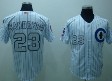 Chicago Cubs #23 Ryne Sandberg White With Slivery Jersey