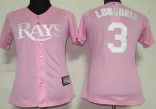 Tampa Bay Rays #3 Longoria Pink With White Womens Jersey 