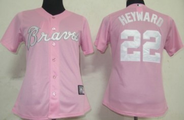 Atlanta Braves #22 Heyward Pink With White Womens Jersey 