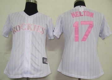 Colorado Rockies #17 Helton White With Pink Pinstripe Womens Jersey 